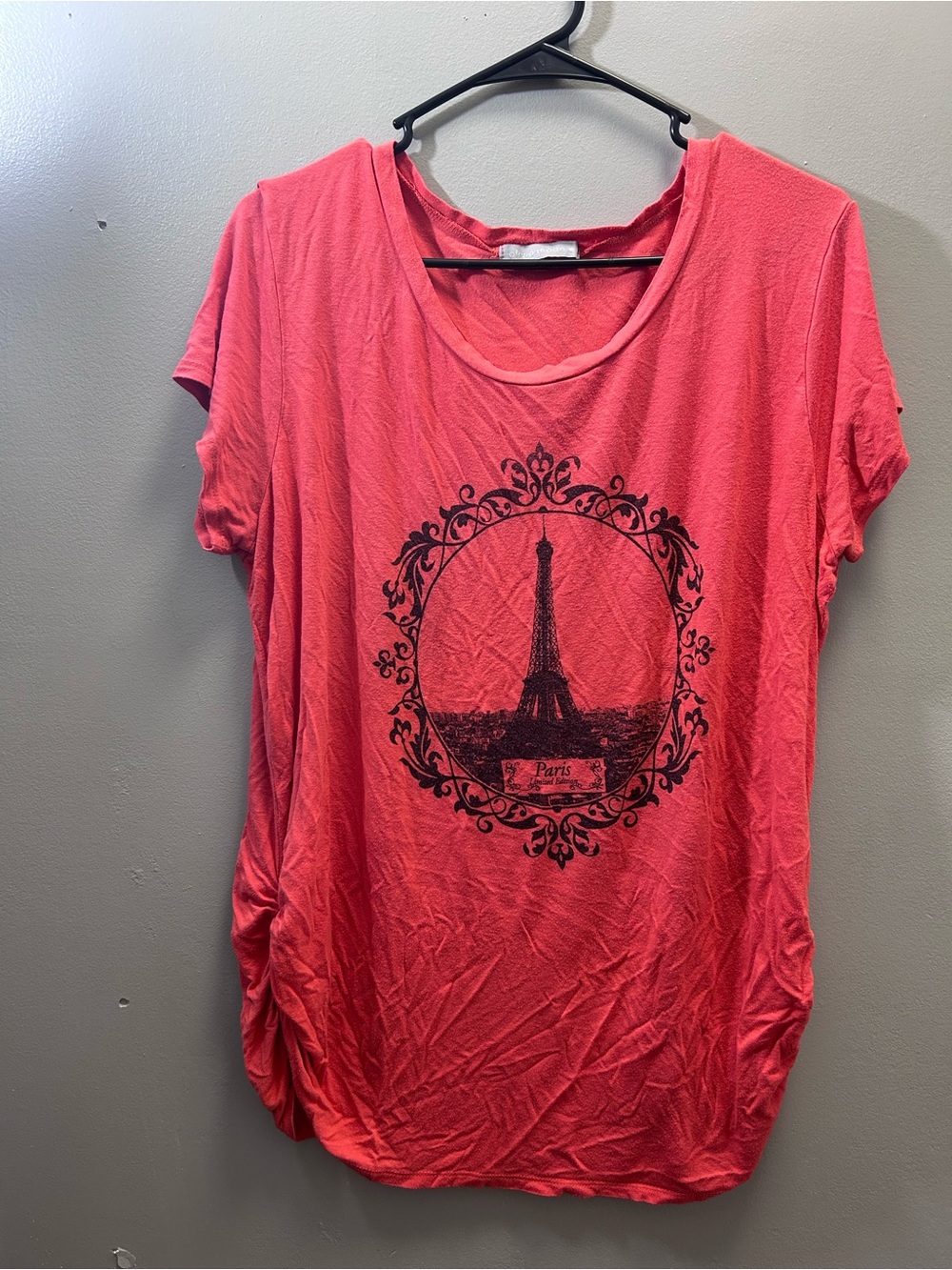 Olivia Moon Coral Scoop Neck Eiffel Tower Tee